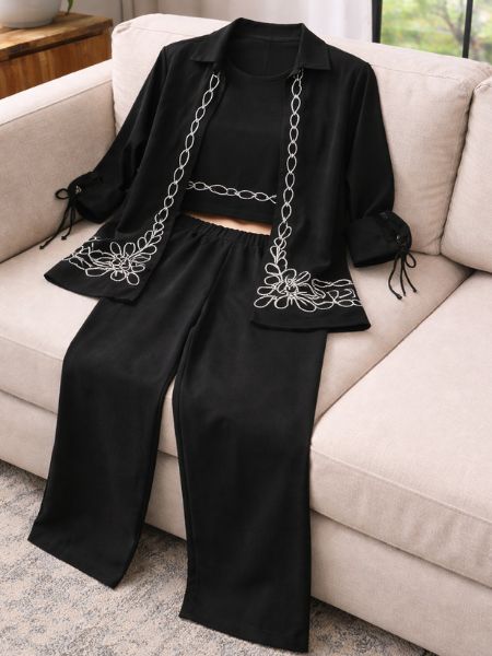 Co‑Ord Set Embroidered Black