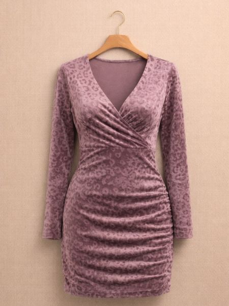 Pink Velvet Leopard Print Bodycon Dress