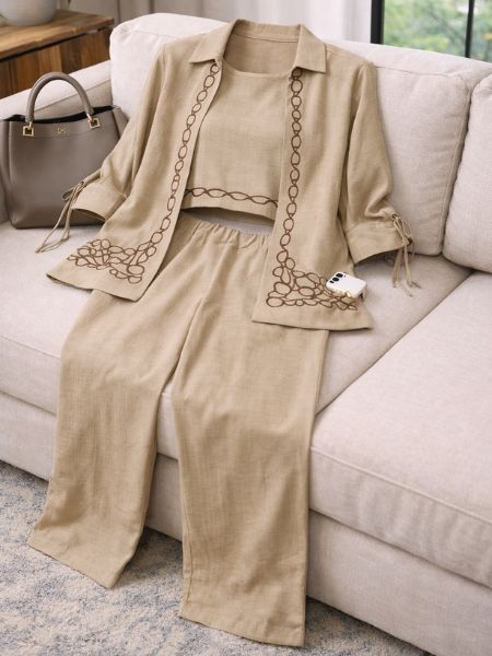 Beige Embroidered Co‑Ord Set