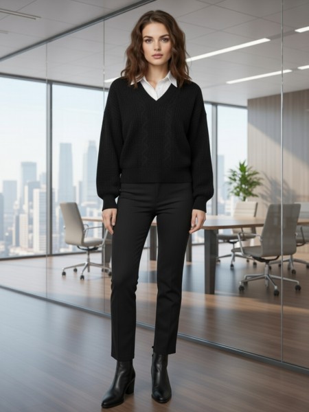 Onyx Cable-Knit Layered Sweater – With Contrast Collar