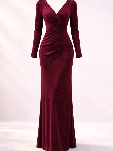 Deep Red Textured Slit Dress