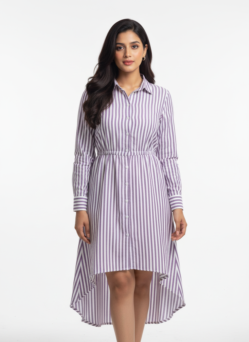 Shirt Dress Striped High Low Purple