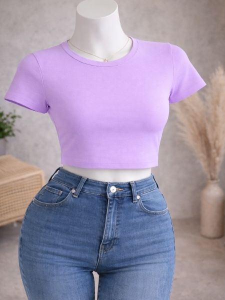 Crop Top Purple Ribbed Scoop