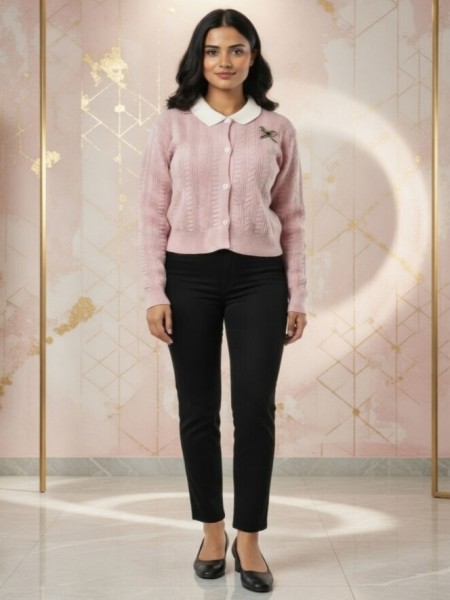 Blush Pink Knit Collar Cardigan