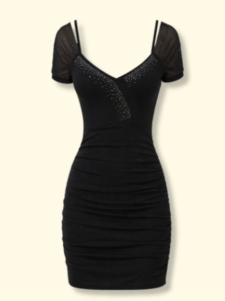 Embellished Ruched Cocktail Dress Black