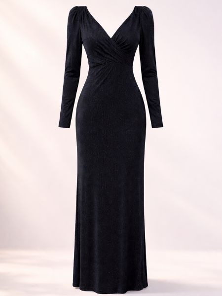 Black Deep Textured Slit Dress