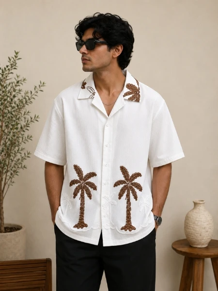 White Coastal Palm Linen Shirt