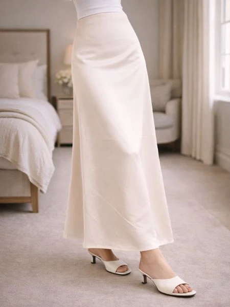 Satin A-Line Flowy Skirt Korean
