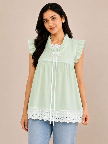 Green Breeze Ruffle Tiered Top