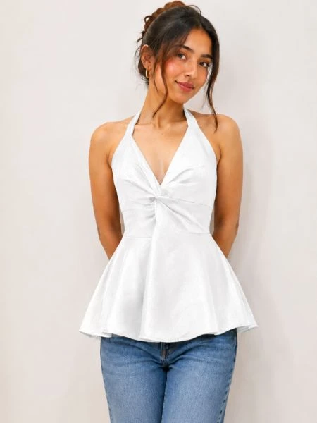 White Midnight Muse Halter Peplum Top