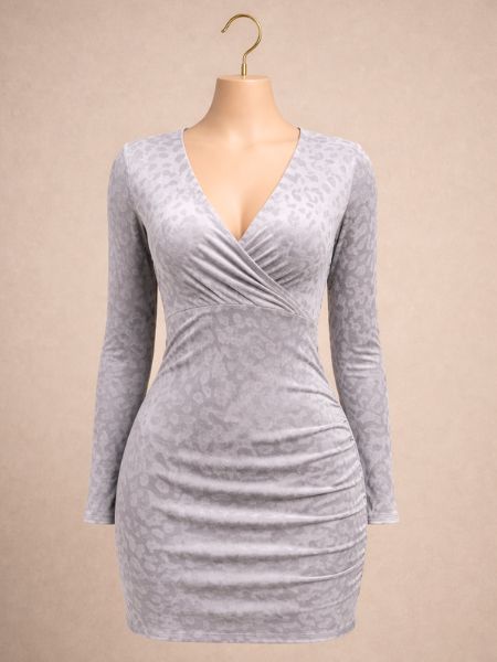 White Velvet Leopard Print Bodycon Dress