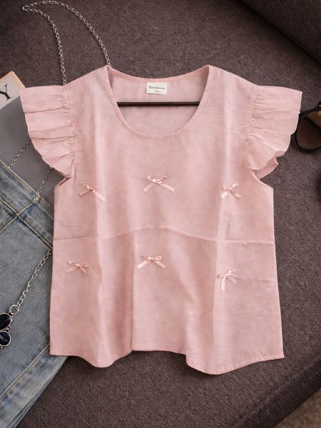 Blush Ribbon Flutter Sleeve Top